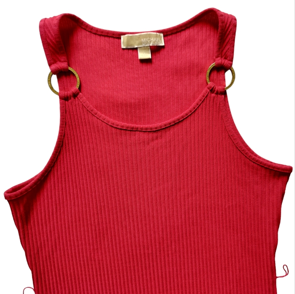 Michael Kors Women's Ribbed Stretch Knit Tank Coral Dress Sleeveless Size L‎ - Picture 4 of 12